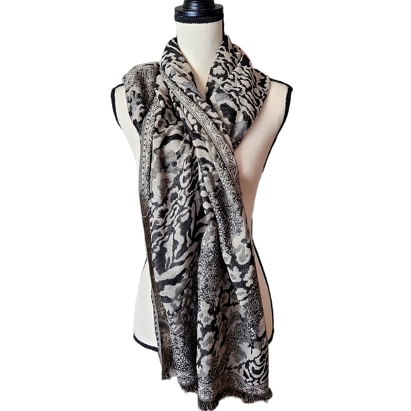 Modern Expressions Black & Taupe Animal Print Wrap Scarf - Picture 4 of 7